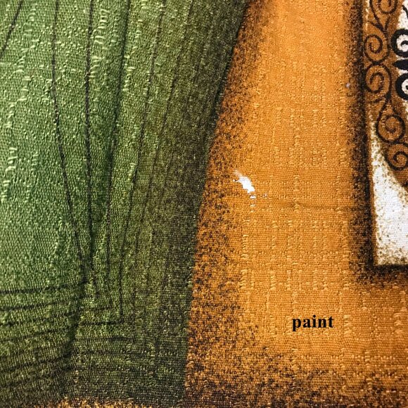 Mid Century Curtain Vintage 60s MCM abstract green gold brown Barkcloth - Picture 4 of 6